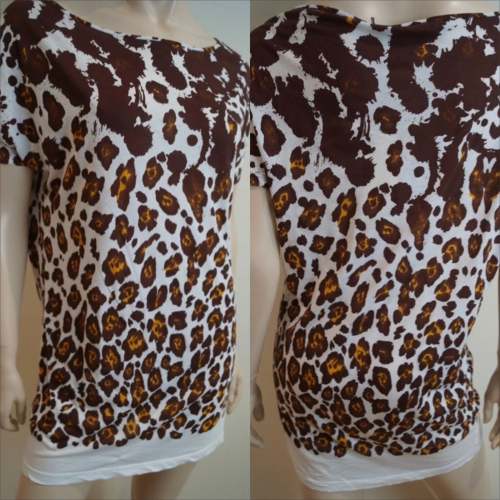 STELLA MCCARTNEY Brown Cream Cotton animal Print Short dolman Sleeve tunic